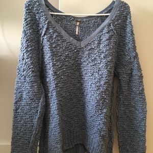 Free People Shaggy Knit Pullover in Sky Blue XS